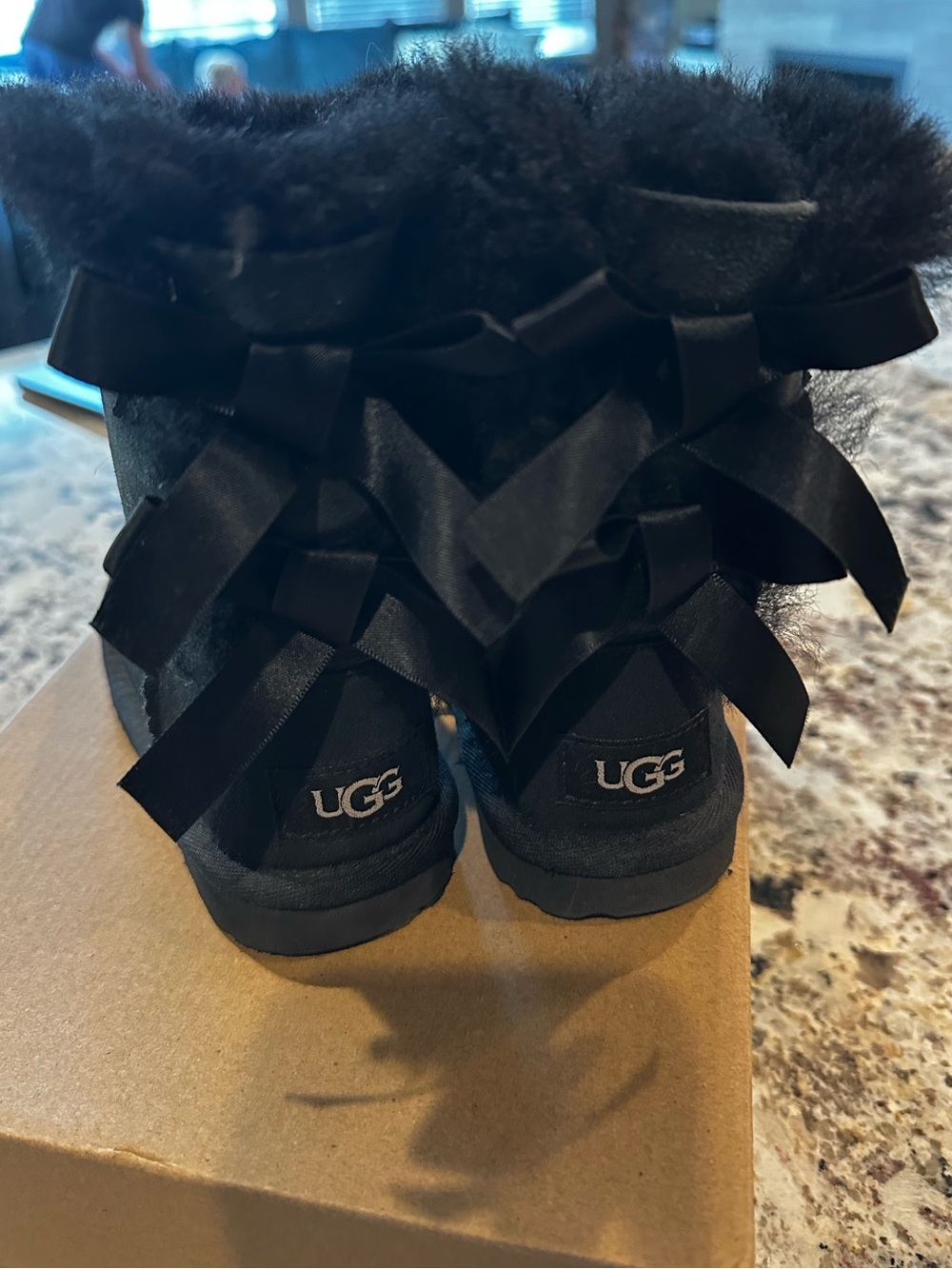 UGG Kids Bailey Bow II Fur-Trim Boots in Black